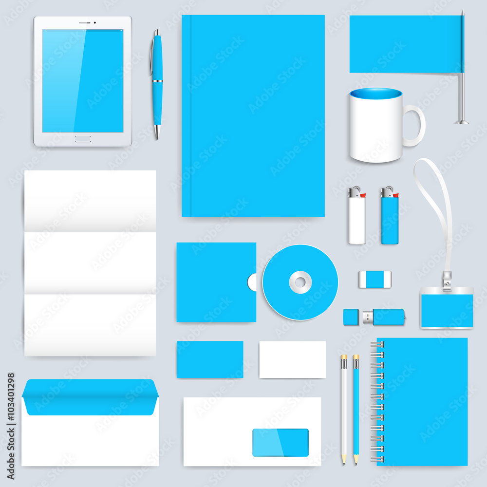 Poster blue set of vector corporate identity template. modern business stationery mock-up. branding design.