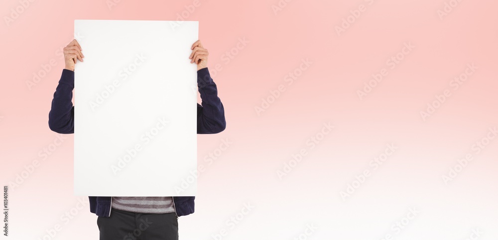 Poster composite image of man showing billboard in front of face