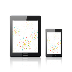 Modern digital tablet PC with mobile smartphone isolated  on the white. Molecule and communication background. Vector Illustration
