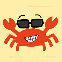 funny cartoon crab with sunglass on the beach cute vector illustration