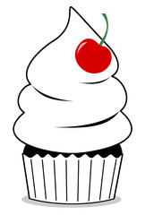 black and white cupcake with red cherry cute cartoon vector illustration