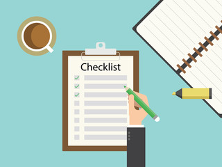 Checklist clipboard. Flat design for business financial marketing banking advertising web concept cartoon illustration.