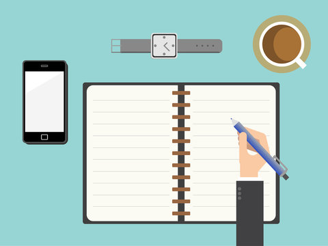 Blank notebook Top view style. Flat design for business financial marketing banking advertising web concept cartoon illustration.