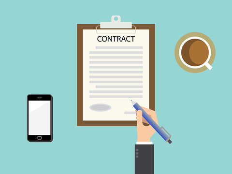 Contract clipboard. Flat design for business financial marketing banking advertising web concept cartoon illustration.