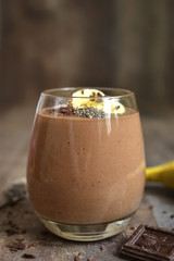 Chocolate banana smoothie with chia seed.
