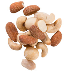 Roasted and salted nuts isolated on white
