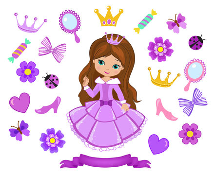 Vector illustration of princess design elements.