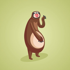 Yawing sloth. Isolated cartoon character. Animal character design.