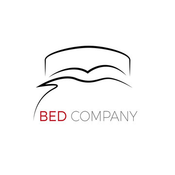Vector sign stylized bed with pillows and duvet