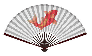 Ancient Chinese Fan with Fancy Carp