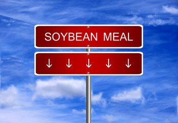 Soybean meal price diet investment trading crash arrow going down falling industry bear market concept.