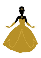 Black silhouette of princess in golden dress