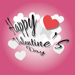 Happy Valentine's Day Greeting Card. Big Red Heart with White Hearts and Black Text on Pink Backdrop. Digital background vector illustration.