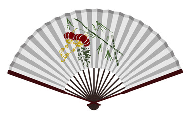 Ancient Chinese Fan With Traditional Lantern