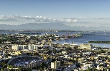 Aerial view of Rio de Janeiro Port with cranes, Brazil