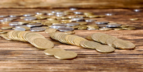 Coins scattered on the table