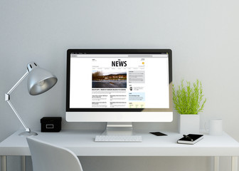 modern clean workspace showing online news website