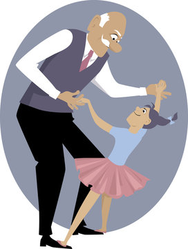 Grandfather dancing with a little girl, EPS 8 vector cartoon