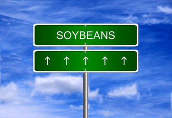 Soybeans price diet investment trading arrow going up rising strong industry bull market concept. - 103408445