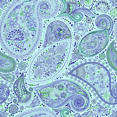 Paisley vintage floral motif ethnic seamless background. Abstract lace pattern. Ability to edit the colors, without losing seamlessly. Hand drawing colorful wallpaper. EPS-8 vector texture.
