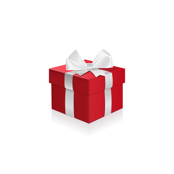 Red Gift Box With White Ribbon. Vector Illustration, Eps 10