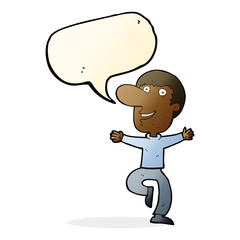 cartoon happy man with speech bubble