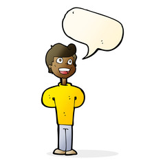 cartoon happy man with speech bubble