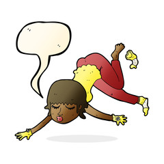 cartoon woman floating with speech bubble