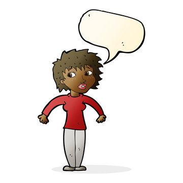 recommend clip art: cartoon woman shrugging shoulders with speech bubble
