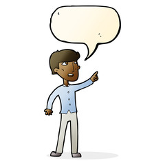 cartoon man pointing with speech bubble
