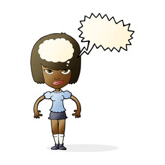 cartoon woman with idea with speech bubble