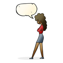cartoon annoyed woman with speech bubble