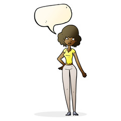 cartoon pretty woman with speech bubble