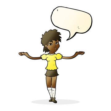 recommend clip art: cartoon woman shrugging shoulders with speech bubble