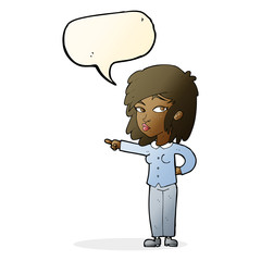 cartoon woman pointing with speech bubble