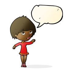 cartoon woman waving with speech bubble