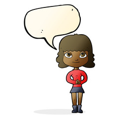cartoon happy woman with speech bubble