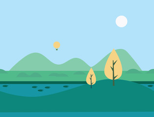 Fototapeta na wymiar Seamless Cartoon Nature River Landscape, Vector Illustration