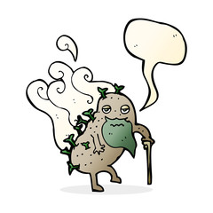 cartoon old potato with speech bubble