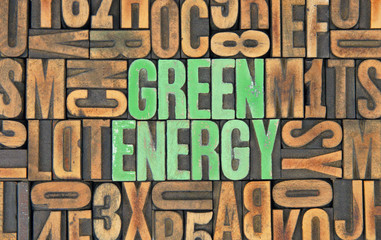 green energy / caracteres d'imprimerie en bois 