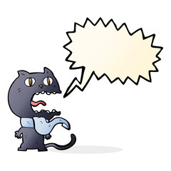 cartoon frightened cat with speech bubble