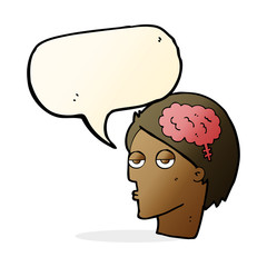 cartoon head with brain symbol with speech bubble