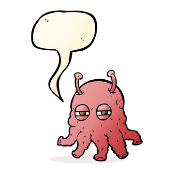 cartoon alien face with speech bubble