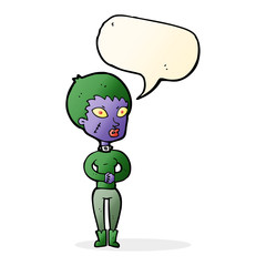 cartoon zombie girl with speech bubble
