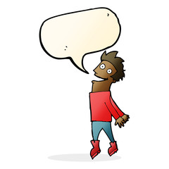cartoon drenched man flying with speech bubble