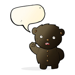 cartoon unhappy black teddy bear with speech bubble