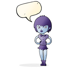 cartoon pretty vampire girl with speech bubble