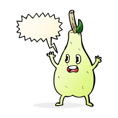 cartoon frightened pear with speech bubble