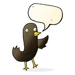 funny cartoon bird with speech bubble