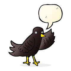 cartoon waving bird with speech bubble